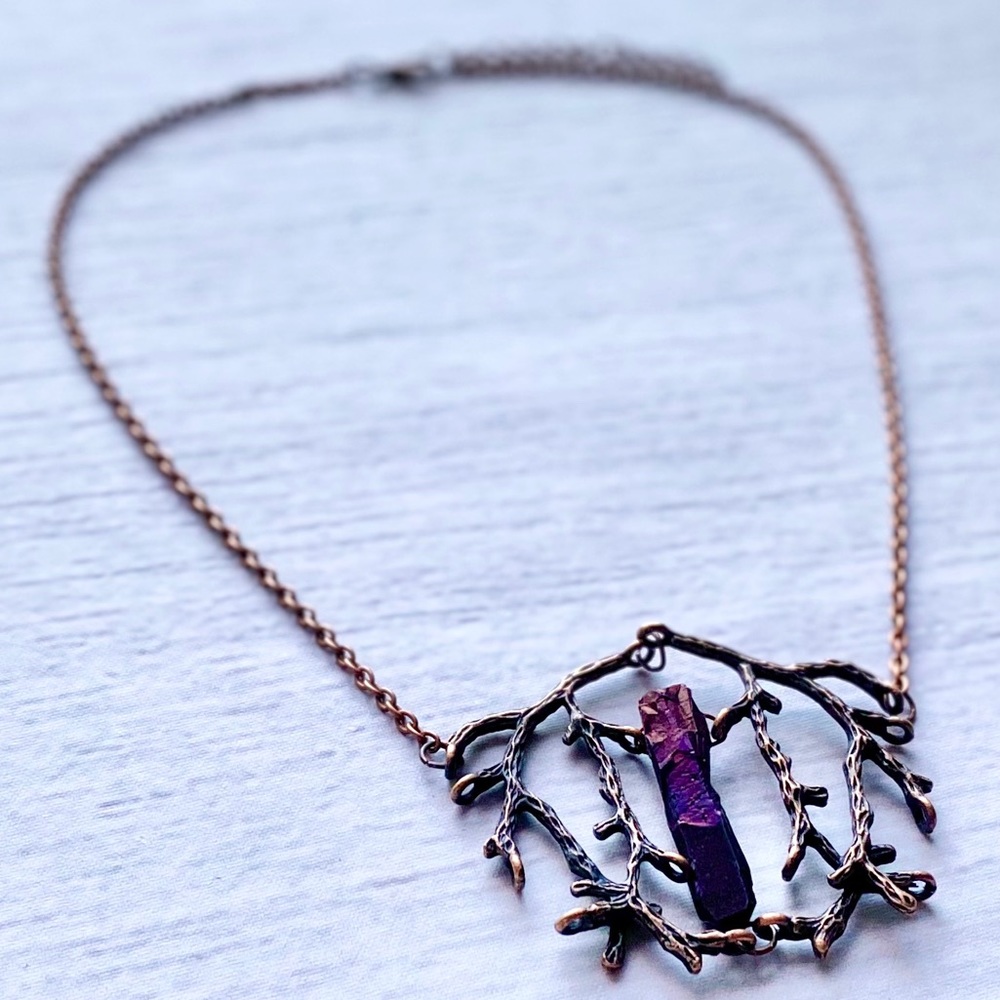 Bronze Branch & Titanium Quartz Necklace